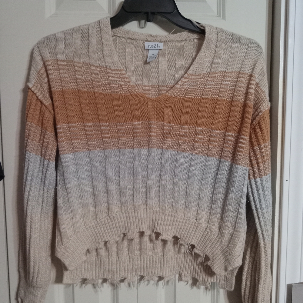 Rue21 V-Neck Sweater - Cream, Tan, Gray